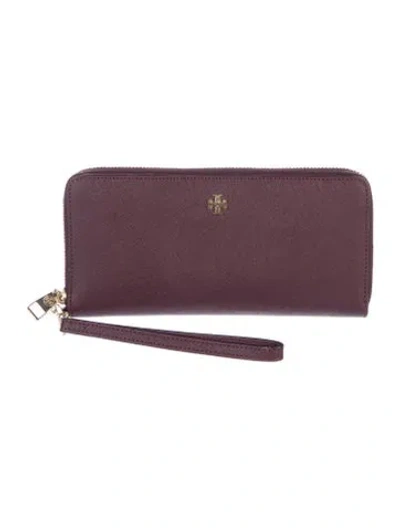 Pre-owned Tory Burch Leather Continental Wallet In Burgundy