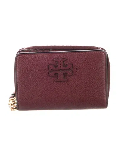 Pre-owned Tory Burch Leather Continental Wallet In Burgundy