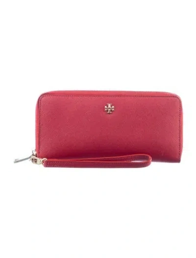 Pre-owned Tory Burch Leather Continental Wallet In Burgundy