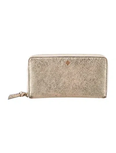 Pre-owned Tory Burch Leather Continental Wallet In Gold/metallic