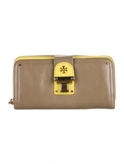 Pre-owned Tory Burch Leather Continental Wallet In Neutral