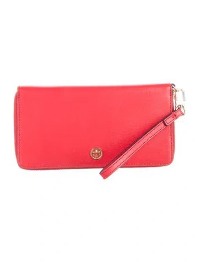 Pre-owned Tory Burch Leather Continental Wallet In Orange