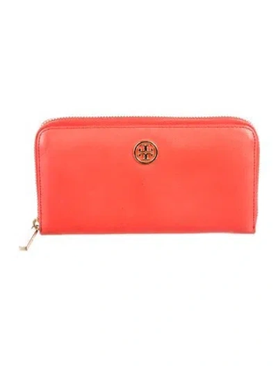 Pre-owned Tory Burch Leather Continental Wallet In Orange