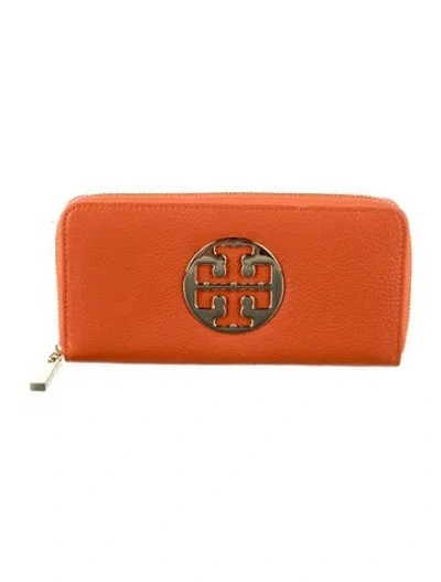 Pre-owned Tory Burch Leather Continental Wallet In Orange