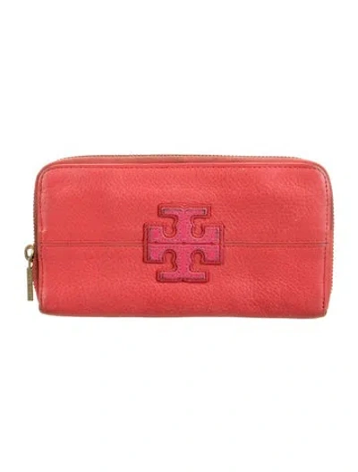 Pre-owned Tory Burch Leather Continental Wallet In Orange