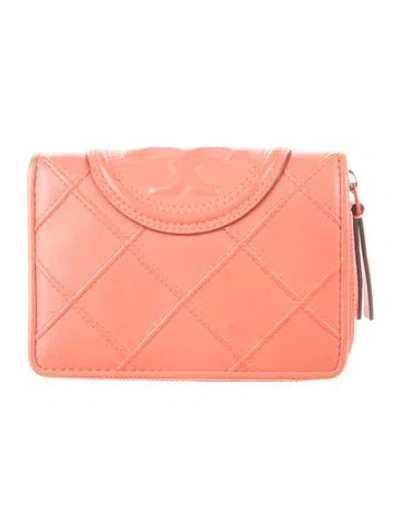 Pre-owned Tory Burch Leather Continental Wallet In Orange