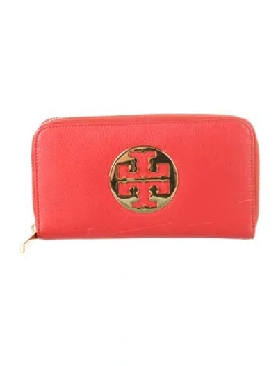 Pre-owned Tory Burch Leather Continental Wallet In Red
