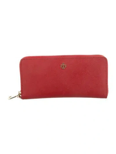 Pre-owned Tory Burch Leather Continental Wallet In Red