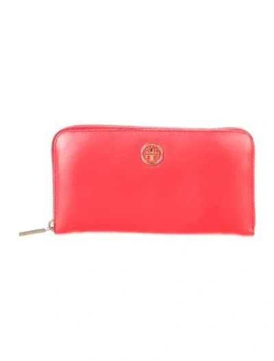 Pre-owned Tory Burch Leather Continental Wallet In Red