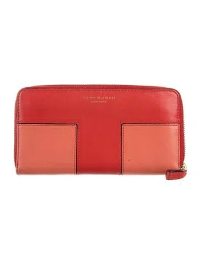 Pre-owned Tory Burch Leather Continental Wallet In Red