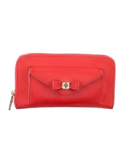 Pre-owned Tory Burch Leather Continental Wallet In Red
