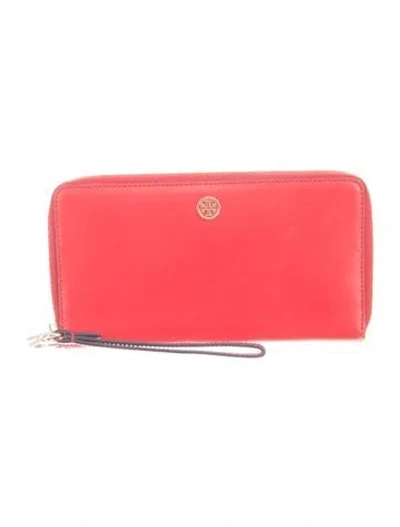 Pre-owned Tory Burch Leather Continental Wallet In Red