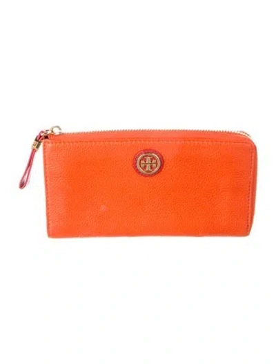 Pre-owned Tory Burch Leather Continental Wallet W/ Tags In Orange