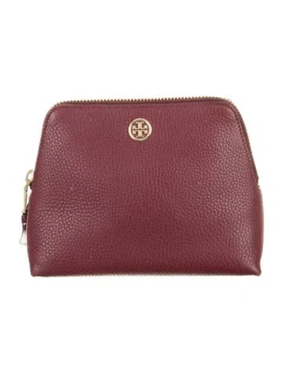 Pre-owned Tory Burch Leather Cosmetics Bag In Burgundy