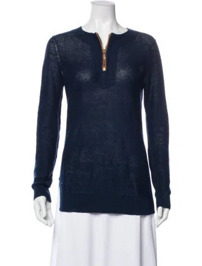 Pre-owned Tory Burch Leather Crew Neck Sweater In Blue