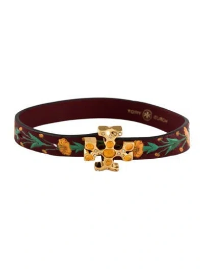 Pre-owned Tory Burch Leather, Crystal & Resin Roxanne Leather Wrap Bracelet In Multi