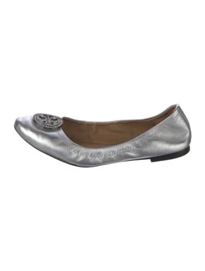 Pre-owned Tory Burch Leather Crystal Embellishments Ballet Flats