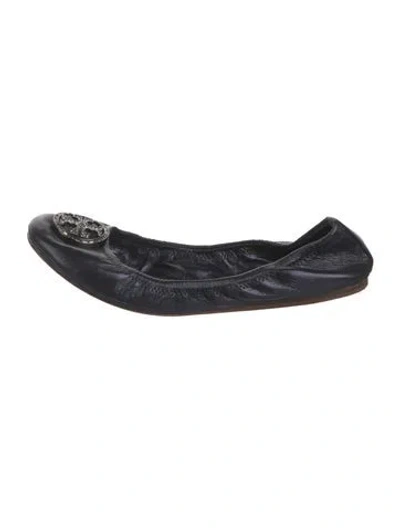 Pre-owned Tory Burch Leather Crystal Embellishments Ballet Flats In Blue
