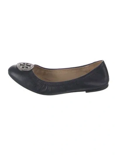 Pre-owned Tory Burch Leather Crystal Embellishments Ballet Flats In Blue