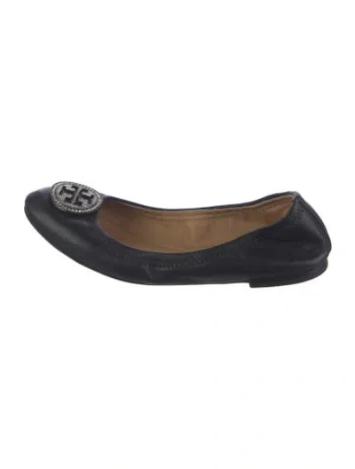 Pre-owned Tory Burch Leather Crystal Embellishments Ballet Flats In Blue