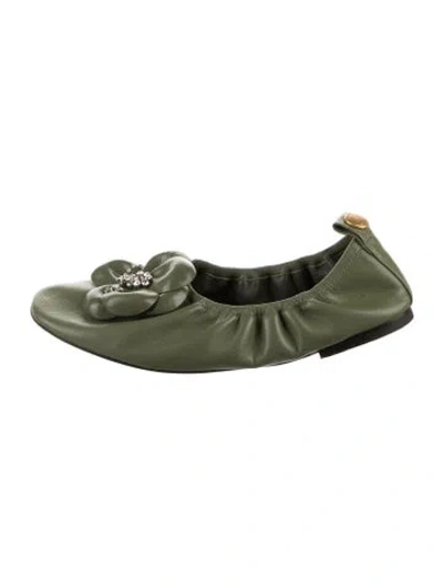Pre-owned Tory Burch Leather Crystal Embellishments Ballet Flats In Green