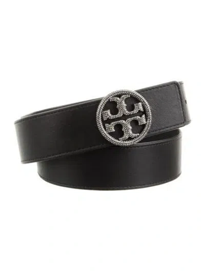 Pre-owned Tory Burch Leather Crystal Embellishments Belt In Black