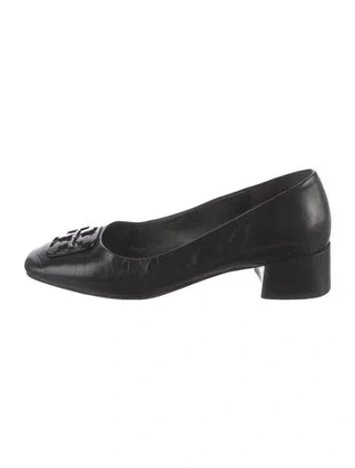Pre-owned Tory Burch Leather Crystal Embellishments Flats In Black