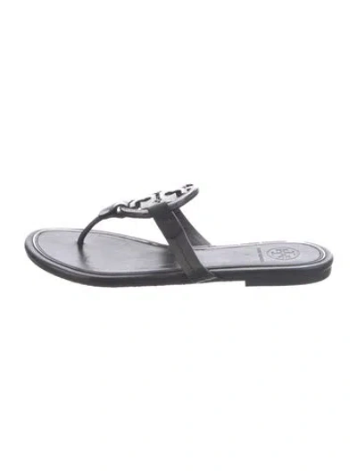 Pre-owned Tory Burch Leather Crystal Embellishments Flip Flops In Black