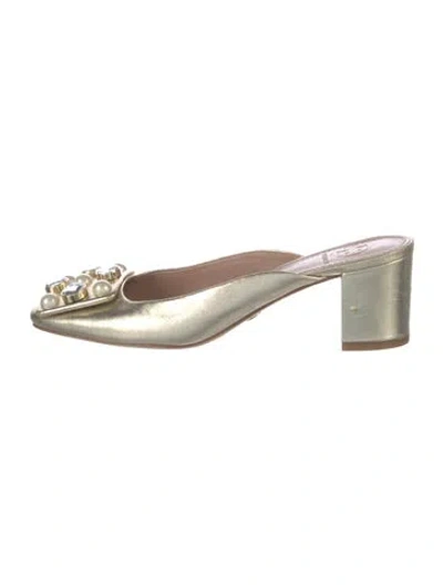 Pre-owned Tory Burch Leather Crystal Embellishments Mules In Neutral