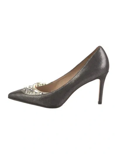 Pre-owned Tory Burch Leather Crystal Embellishments Pumps In Gray