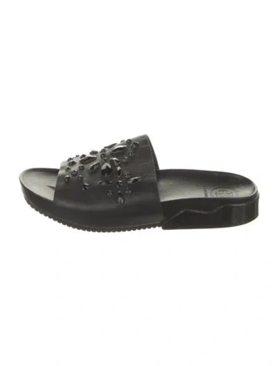 Pre-owned Tory Burch Leather Crystal Embellishments Slides In Black