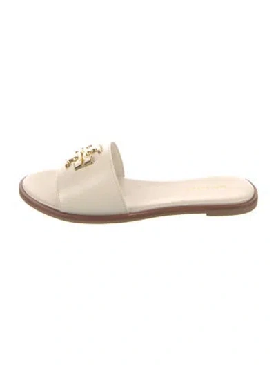 Pre-owned Tory Burch Leather Crystal Embellishments Slides In Neutral