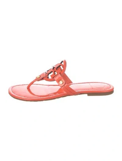 Pre-owned Tory Burch Leather Cutout Accent Flip Flops In Orange