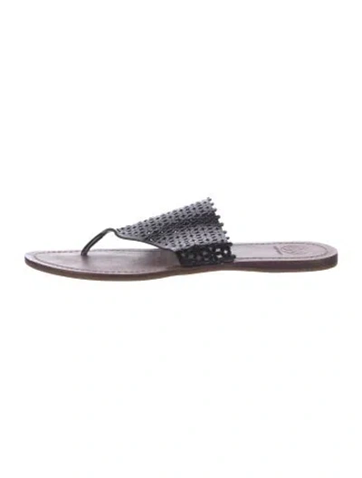 Pre-owned Tory Burch Leather Cutout Accent Slides In Brown
