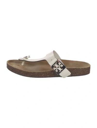 Pre-owned Tory Burch Leather Cutout Accent Slides In Neutral