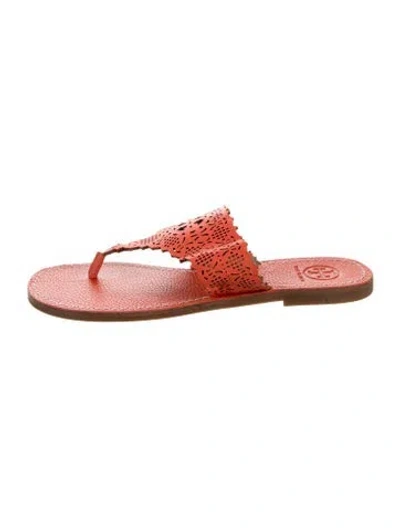 Pre-owned Tory Burch Leather Cutout Accent Slides In Orange