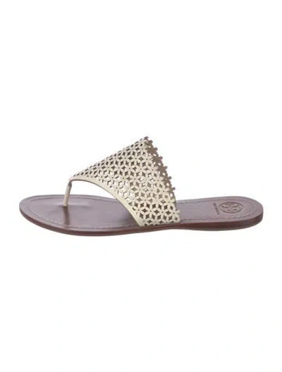 Pre-owned Tory Burch Leather Cutout Accent Slides In Purple