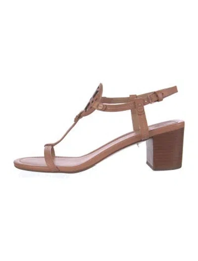 Pre-owned Tory Burch Leather Cutout Accent T-strap Sandals In Brown