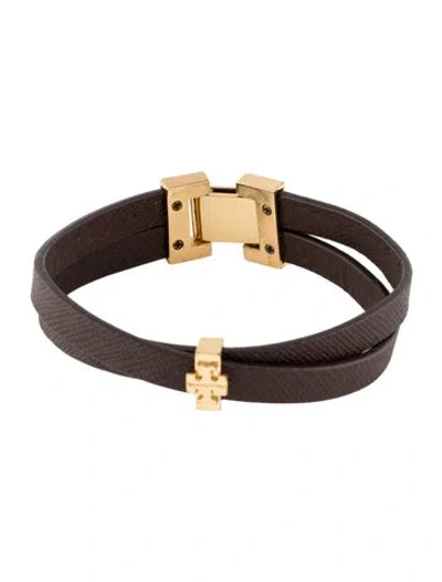 Pre-owned Tory Burch Leather Double Strap Bracelet, 6.5" In Brown