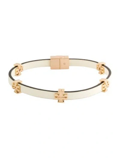 Pre-owned Tory Burch Leather Eleanor Bio Bracelet In White