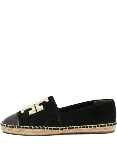 Pre-owned Tory Burch Leather Emblem Espadrilles In Black