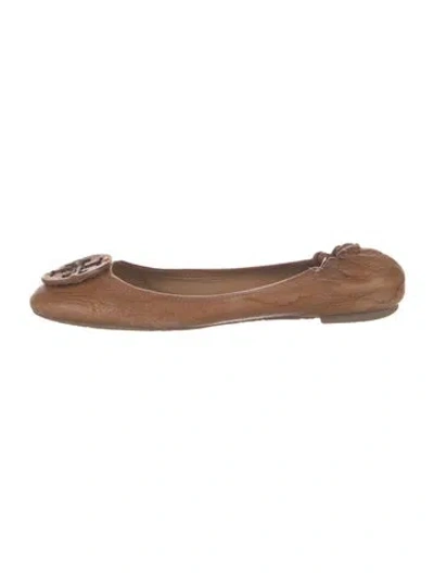 Pre-owned Tory Burch Leather Embroidered Accent Ballet Flats In Brown