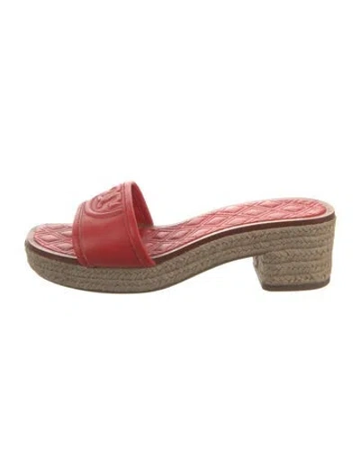 Pre-owned Tory Burch Leather Embroidered Accent Espadrilles In Red