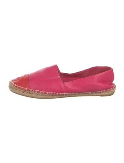 Pre-owned Tory Burch Leather Embroidered Accent Espadrilles In Pink