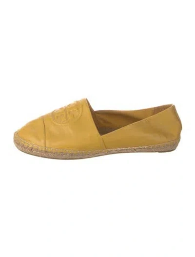 Pre-owned Tory Burch Leather Embroidered Accent Espadrilles In Yellow