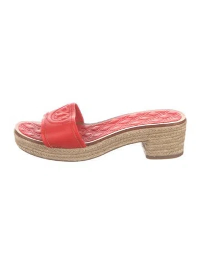 Pre-owned Tory Burch Leather Embroidered Accent Slides In Orange