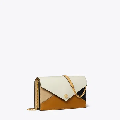 Tory Burch Leather Envelope Chain Wallet In Blanc Multi