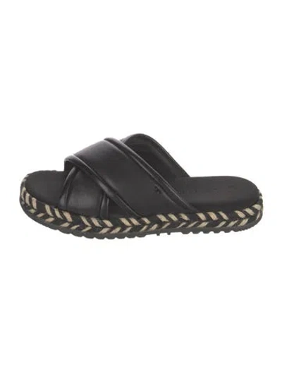 Pre-owned Tory Burch Leather Espadrilles In Black