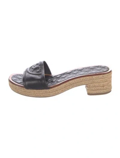 Pre-owned Tory Burch Leather Espadrilles In Black