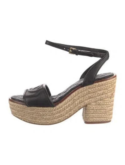 Pre-owned Tory Burch Leather Espadrilles In Black